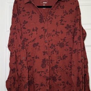 Sonoma Women's Burgundy Floral Button Down Shirt
